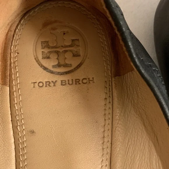 Tory Burch Black Flats with Silver sparkle logo design - Picture 7 of 9